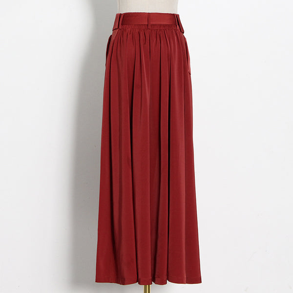 Red big hem draped maxi skirts