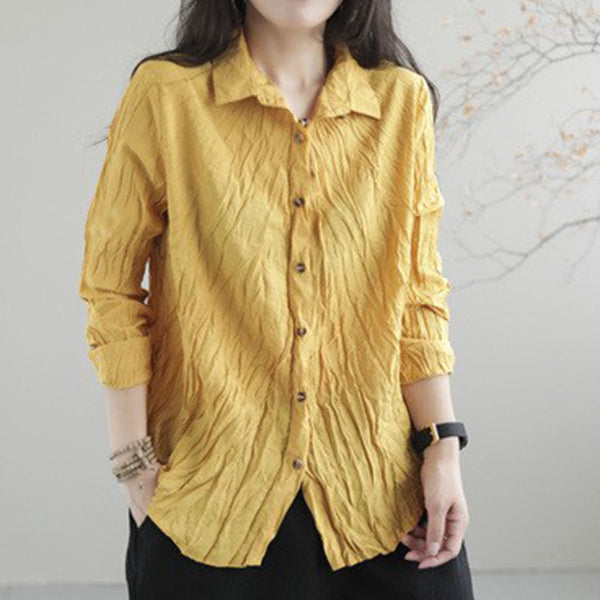 Vintage solid shirred long sleeve blouses