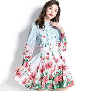 Long sleeve floral print skater dresses