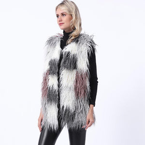 Color-blocked faux fur vests