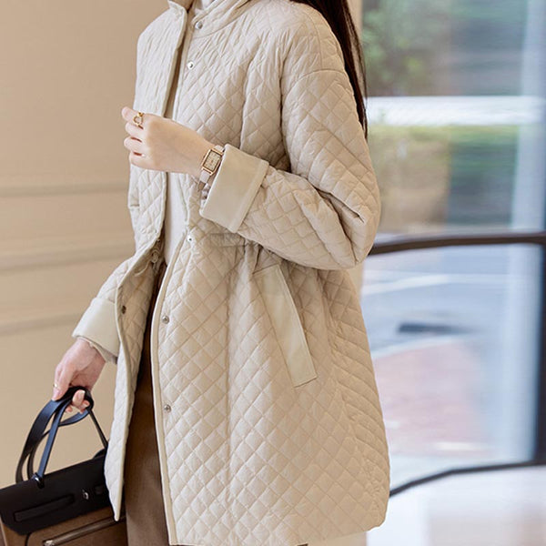 Solid mock neck long sleeve quilted coats