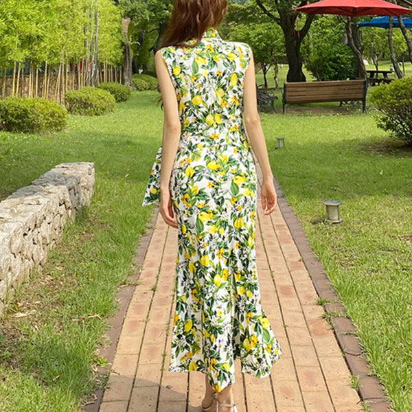 V-neck sleeveless floral maxi dresses