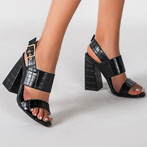 Chic open toe ankle strap chunky heels sandals