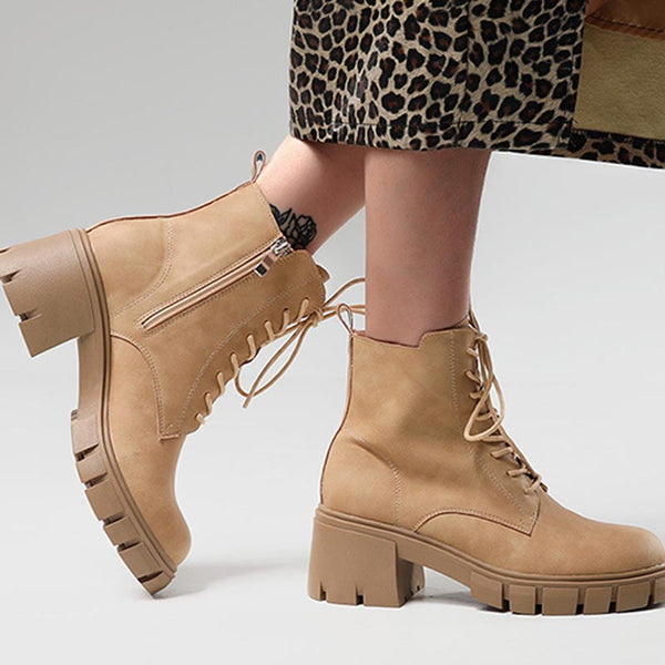 Classic lacing chunky heels martin boots