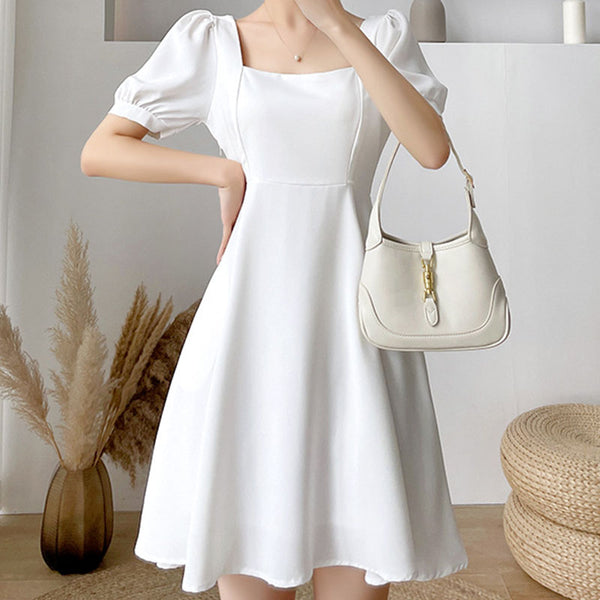 Elegant short sleeve white dresses