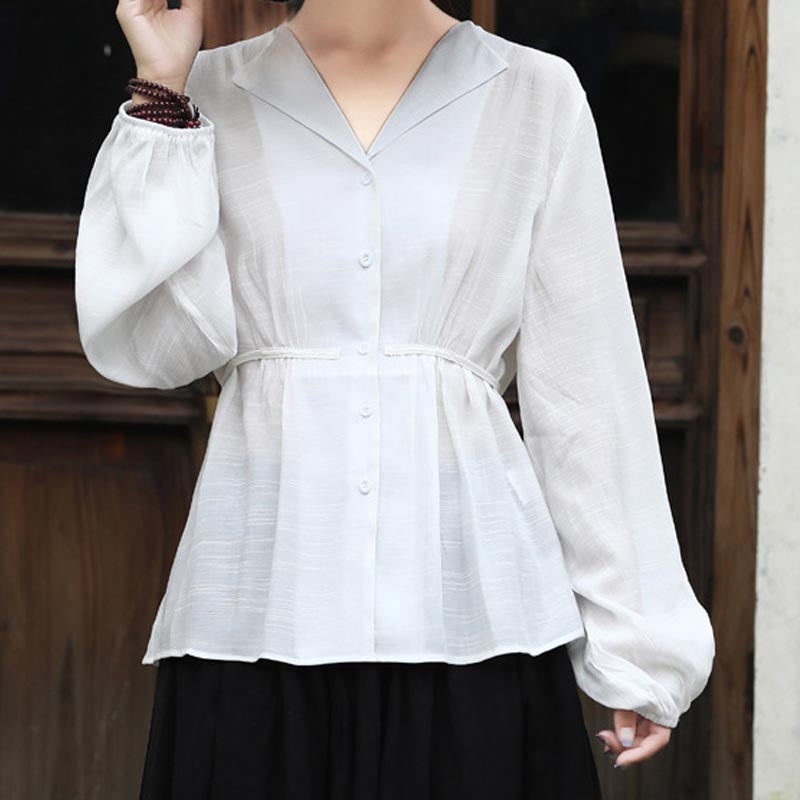 Solid v-neck long sleeve lacing blouses