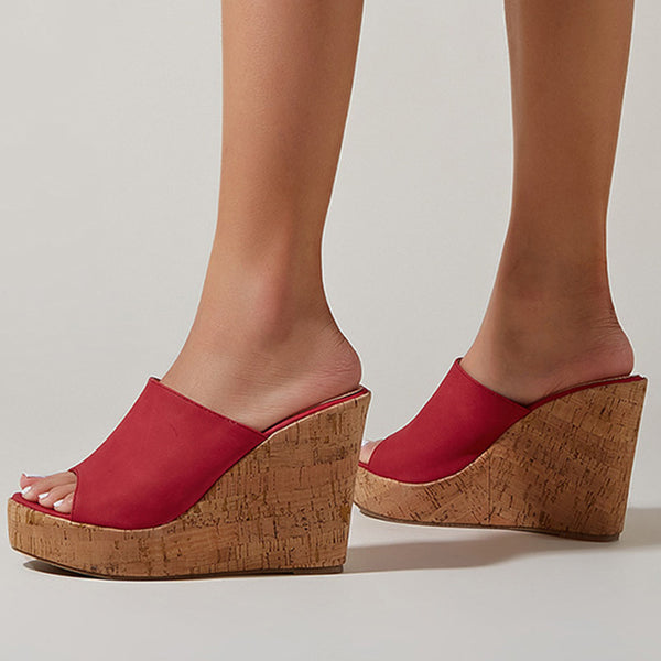 Women peep toe platform slip-on wedge sandals