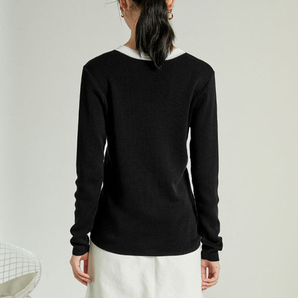 Long sleeve pullover black knit tops