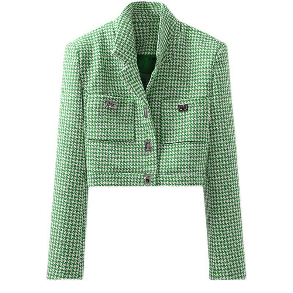 Chic houndstooth lapel long sleeve short blazers
