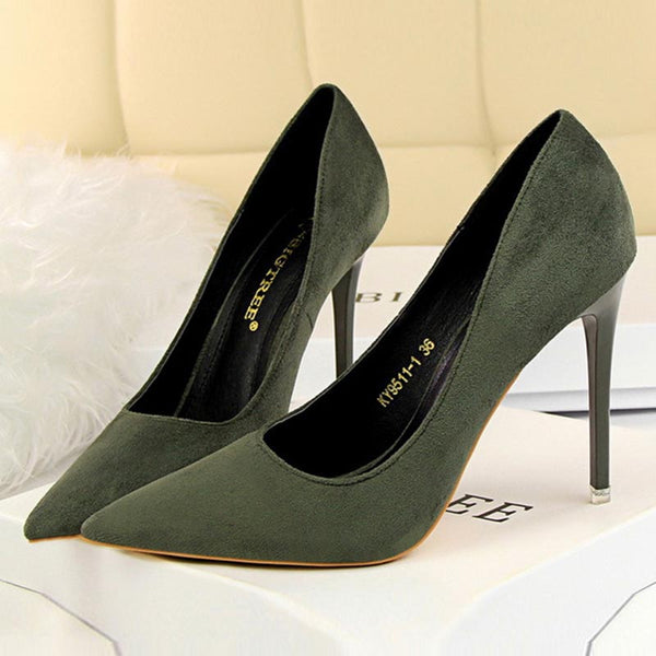 Suede low fronted high heels