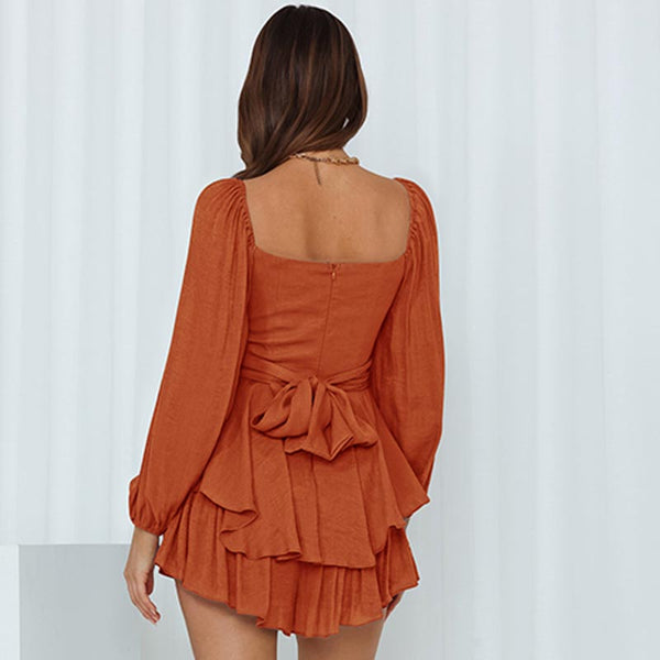 Square neck long sleeve casual playsuit