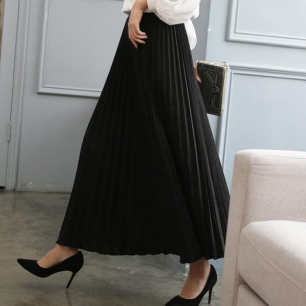 Solid pleated soft ultra stretch maxi skirts