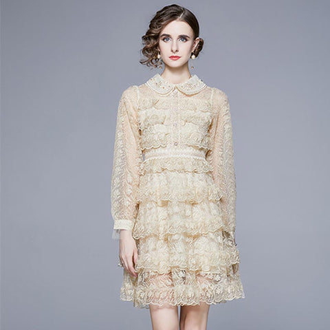 Embroidery lace long sleeve skater dresses