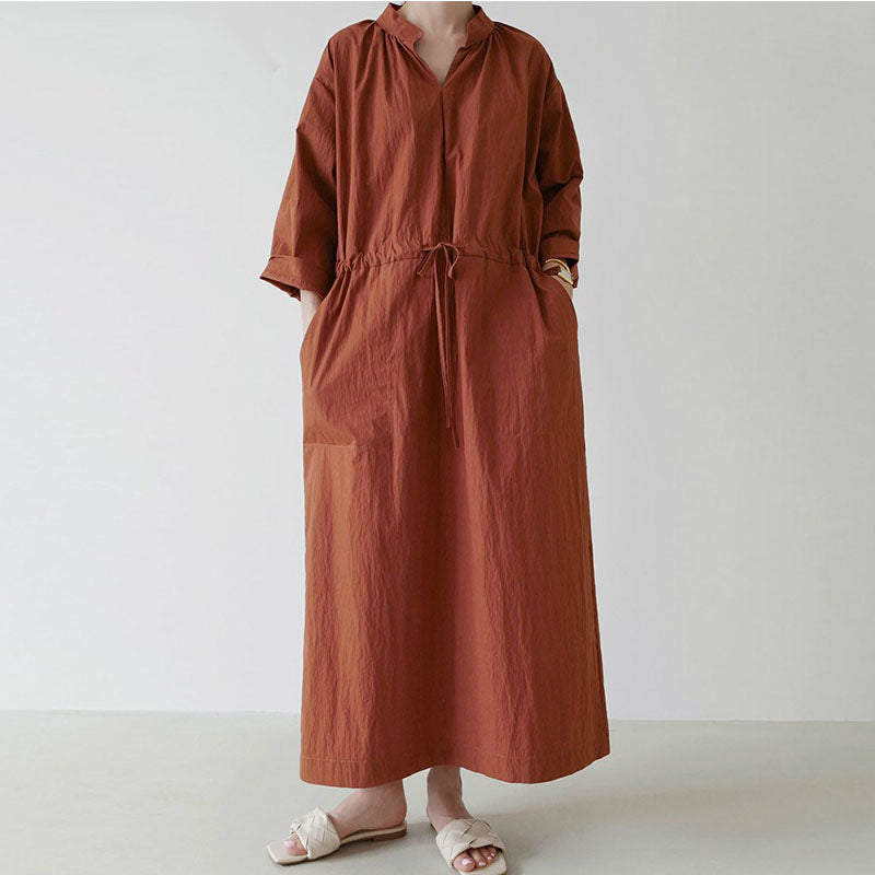 Red drawcord 3/4 sleeve shift dresses