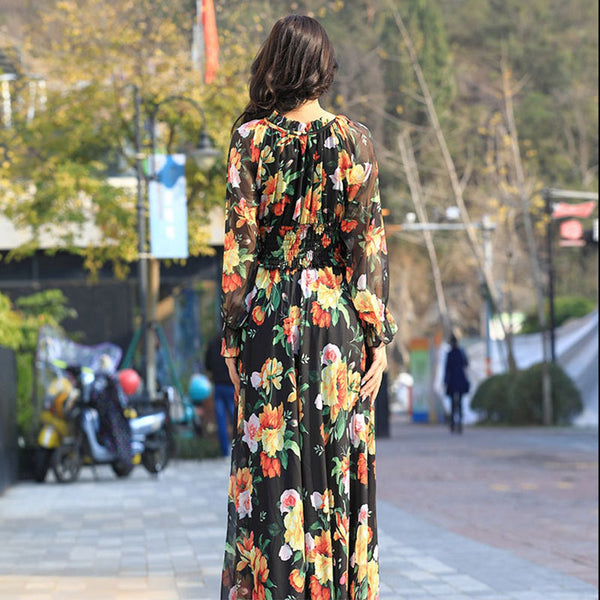 Women's long sleeve floral print maxi dresses