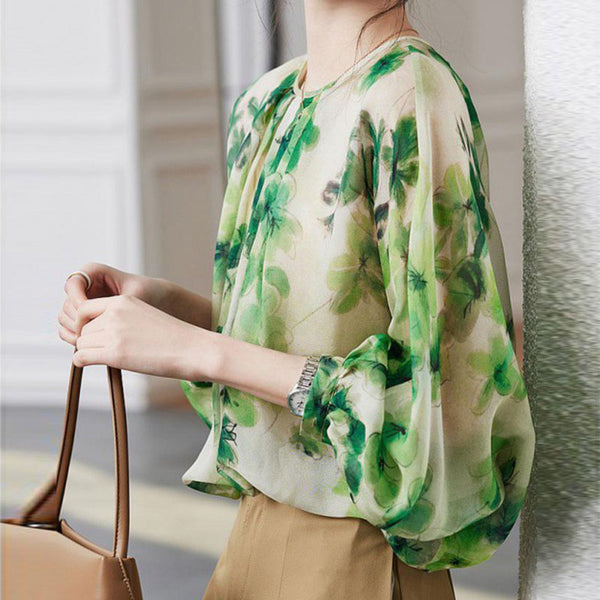 Long sleeve floral casual blouse