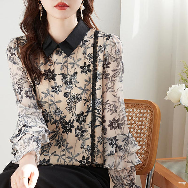 Oversize long sleeve print casual blouse