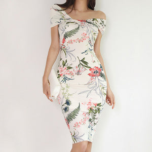 Off-the-shoulder elegant print sheath dresses