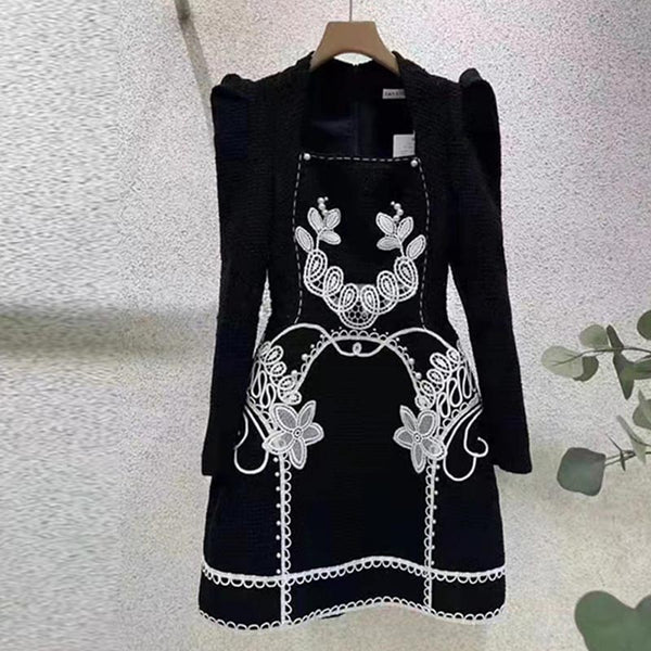 Chic embroidery long sleeve a-line dresses