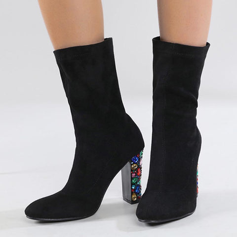Women's pointed toe chunkle heel boots