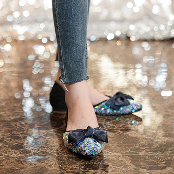 Rhinestones low-fronted pointed toe flats