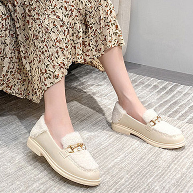 Thicken beads patchwork loafers