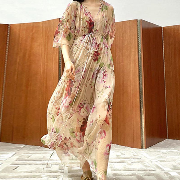 Floral v-neck long sleeve maxi dresses