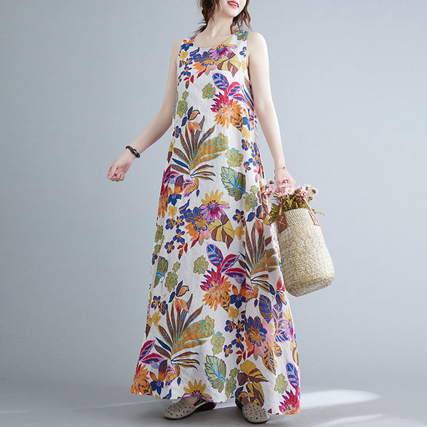 Floral print casual linen Dresses