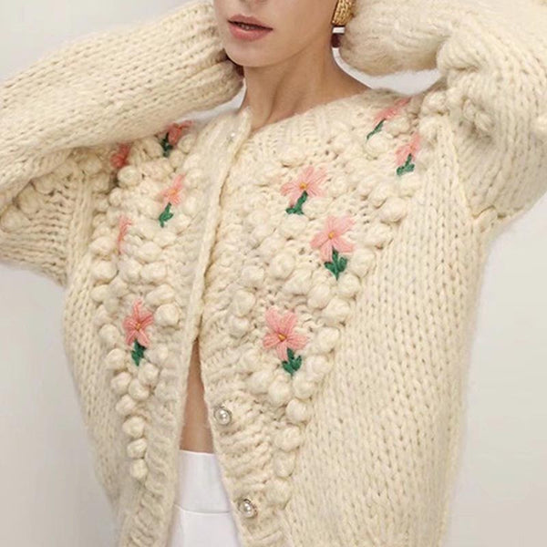 Sweet embroidery beads buttons cable knit cardigans