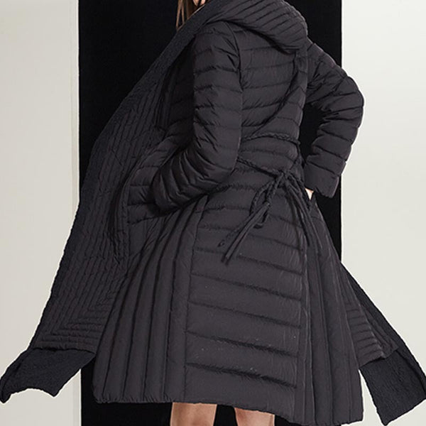 Elegant solid belted long sleeve down coats