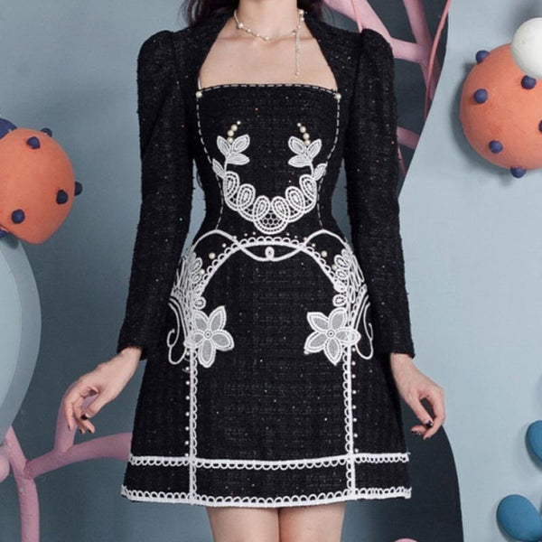 Chic embroidery long sleeve a-line dresses