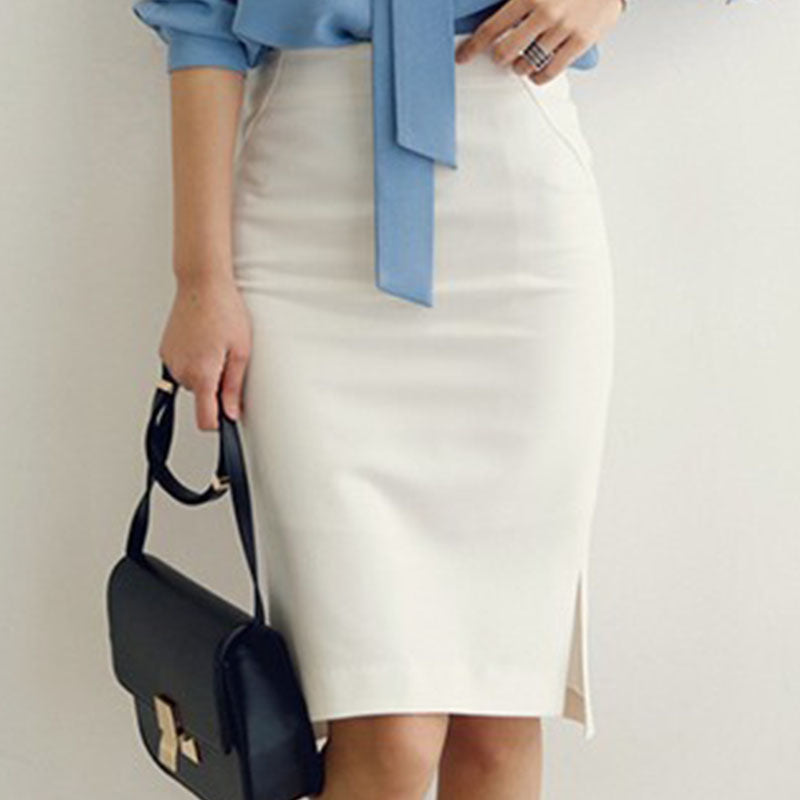 Solid split midi pencil skirts