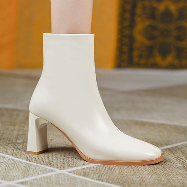 Women's square toe chunky heels ankle boots