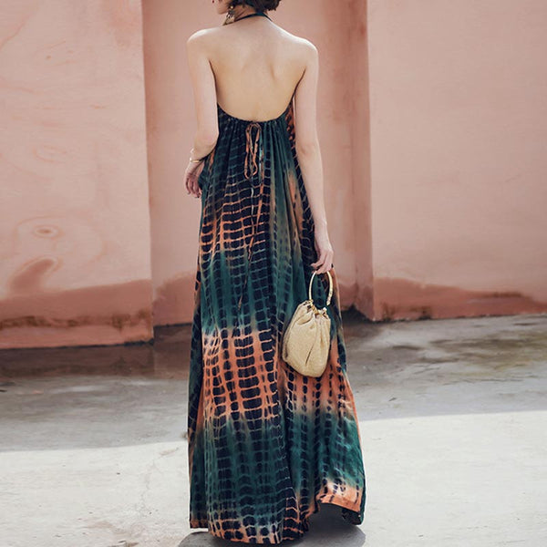 Loose gradient halter neck backless maxi dresses