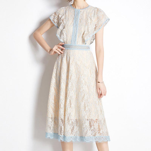 Elegant lave hollow out short sleeve a-line dresses