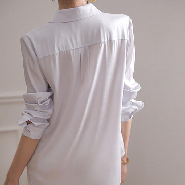 Stylish satin print long sleeve lapel blouses