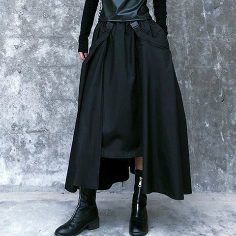 Blooming irregular big hem black long skirts for women
