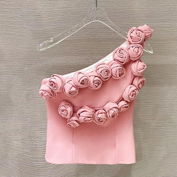 Rose flower decoration sleeveless tops