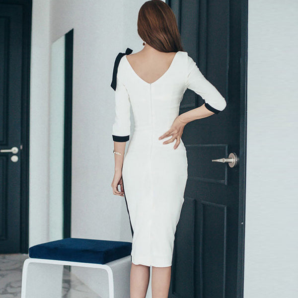 Cut out bowknot office bodycon dresses