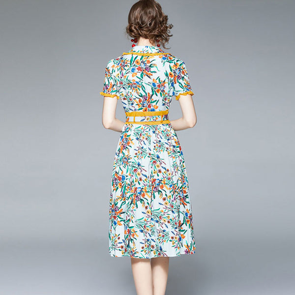 Lace patchwork print a line dresses
