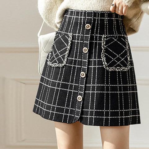 Stylish plaid high waist a-line mini skirts
