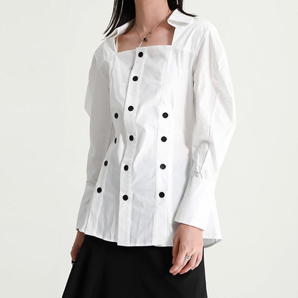 Brief solid square neck long sleeve blouses
