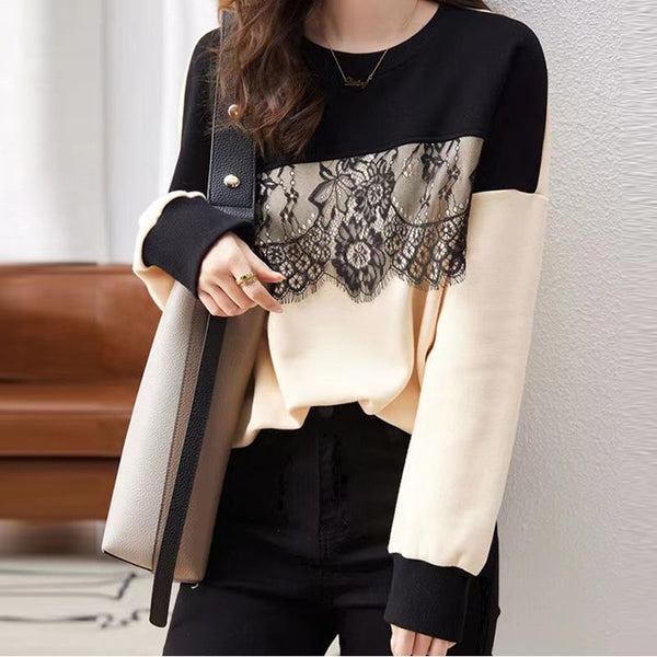 Casual lace patch long sleeve sweatshirts