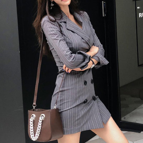Double-breasted striped office bodycon dresses
