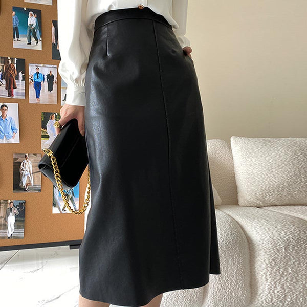 Solid high waist a-line PU skirts