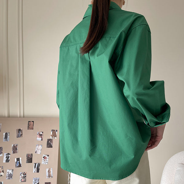 Brief solid lapel long sleeve blouses