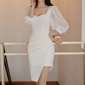 Office fashion square neck  lantern sleeve bodycon dresses