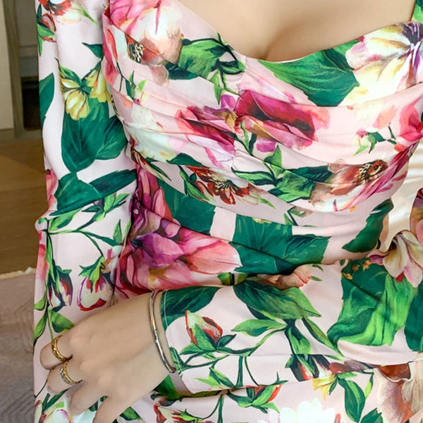 Sexy long sleeve square neck print peplum dresses