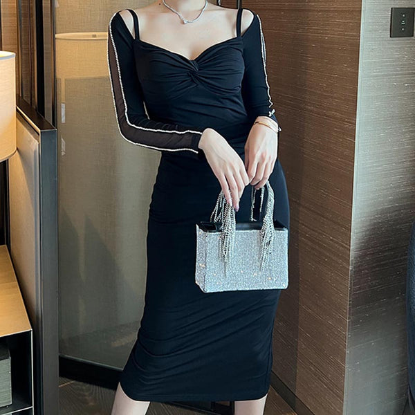 Sexy v-neck long sleeve slim bodycon dresses