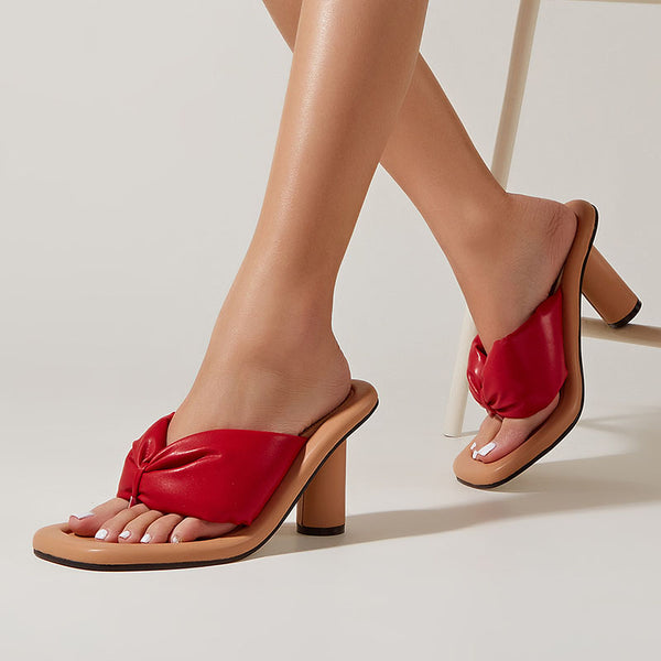 Stylish thong chunky heels mules sandals